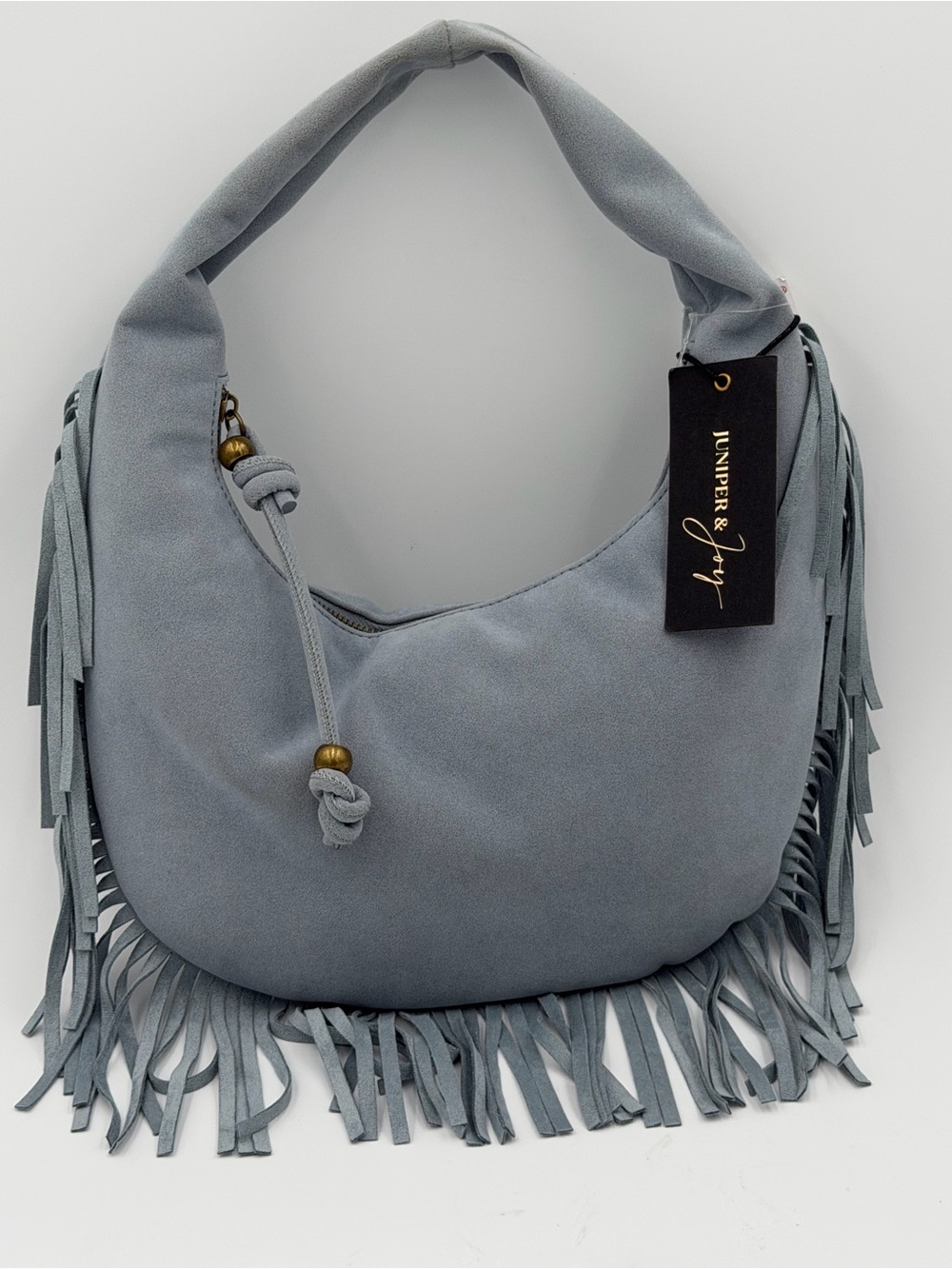 NWT Juniper & JoyLight Dusty Blue Faux Suede Fringe Bag